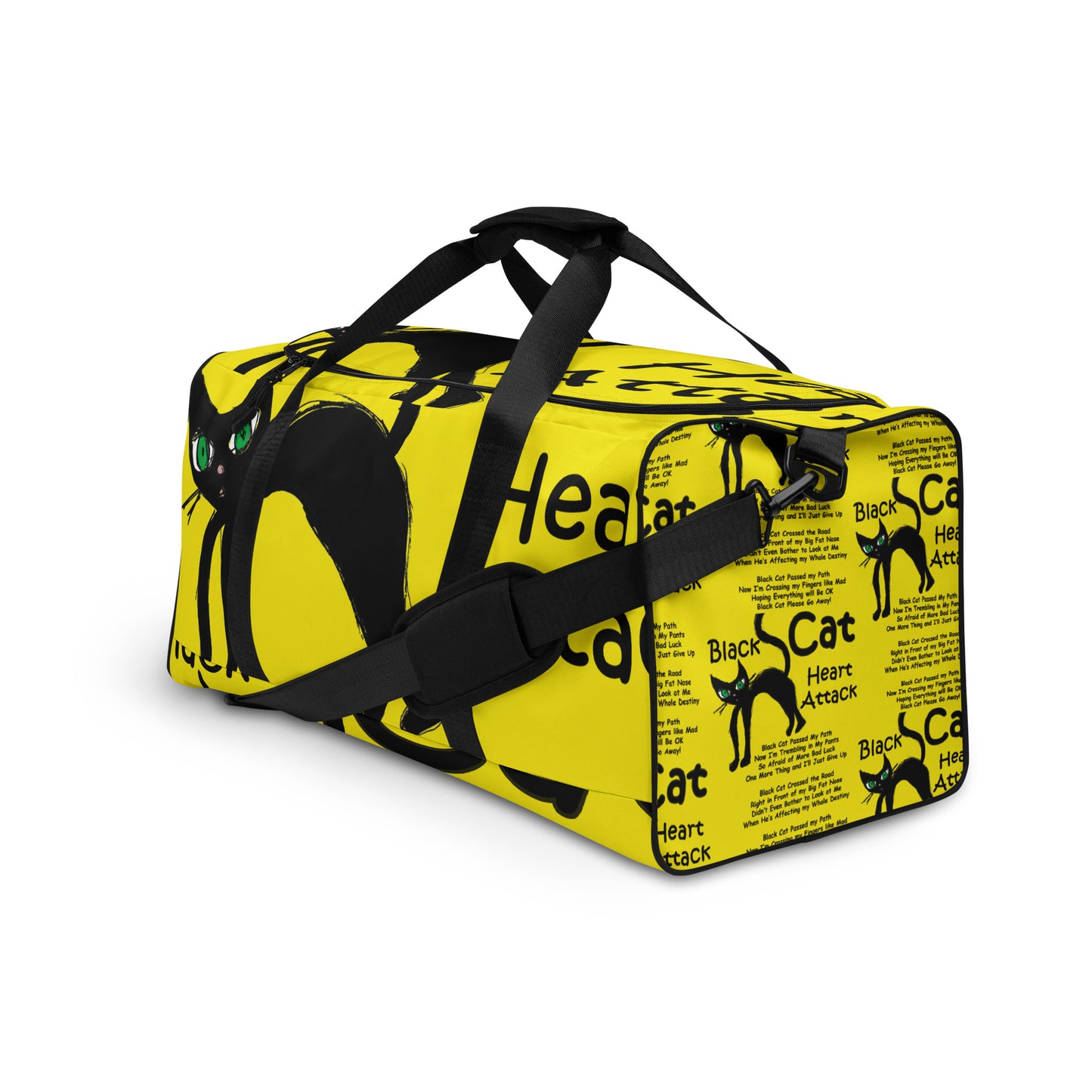 Black Cat Heart Attack Duffle Bag