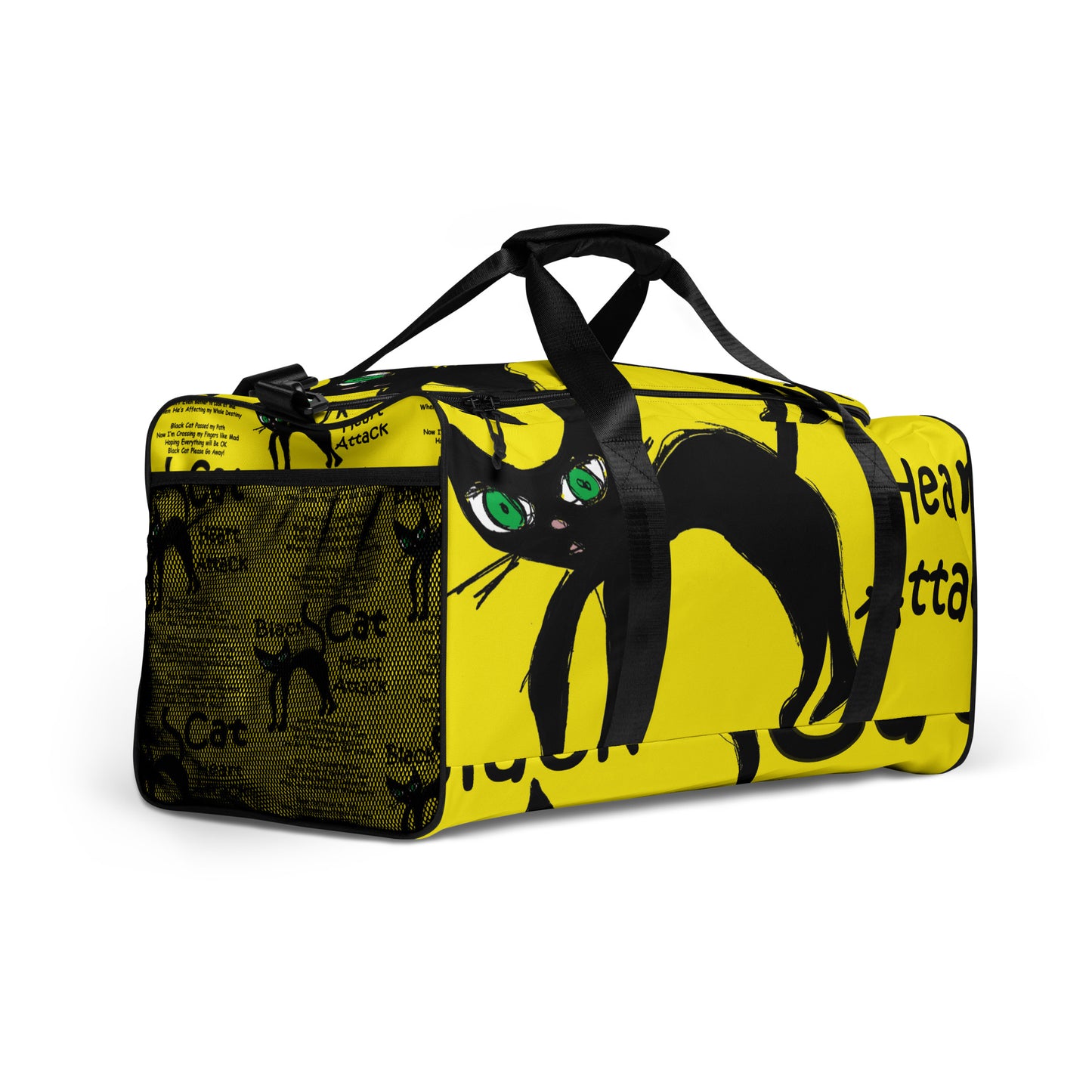 Black Cat Heart Attack Duffle Bag