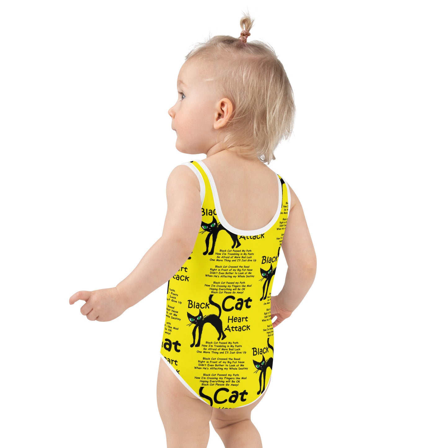 Black Cat Heart Attack All-Over Print Kids Swimsuit