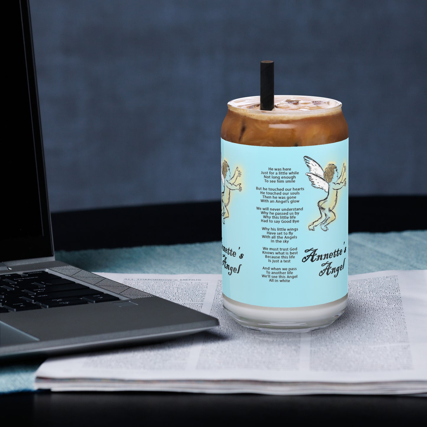 Annette's Angel can-shaped glass