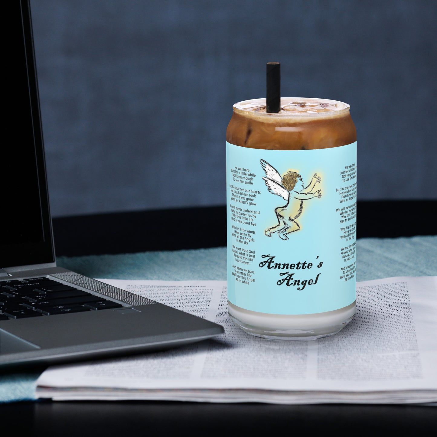 Annette's Angel can-shaped glass