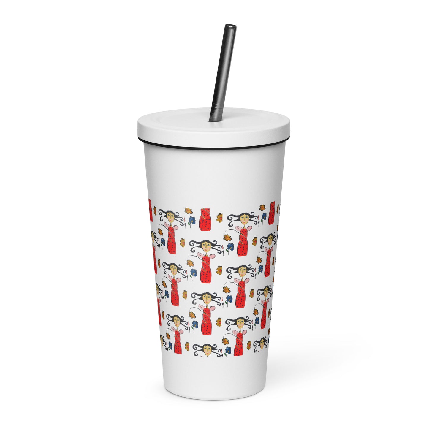 The Lady Bug Insulated tumbler with a straw