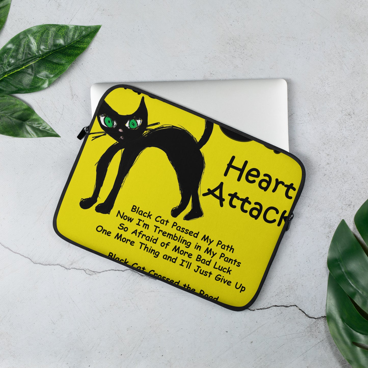Black Cat Heart Attack Laptop Sleeve