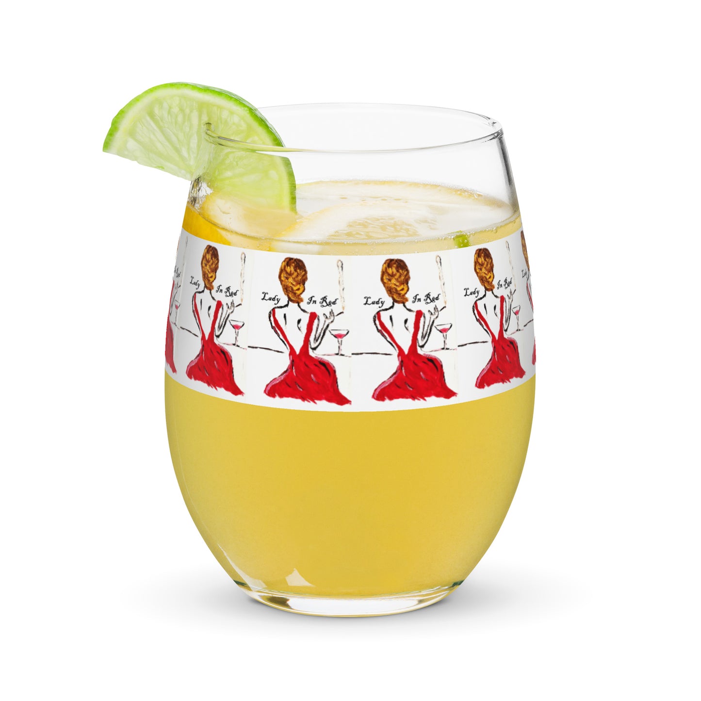 Lady In Red Stemless wine glass