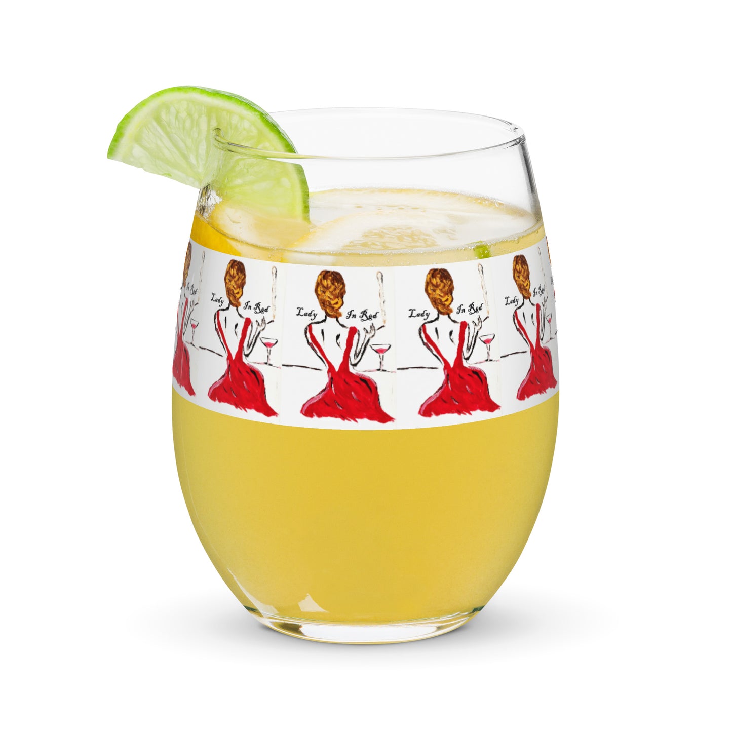 Lady In Red Stemless wine glass