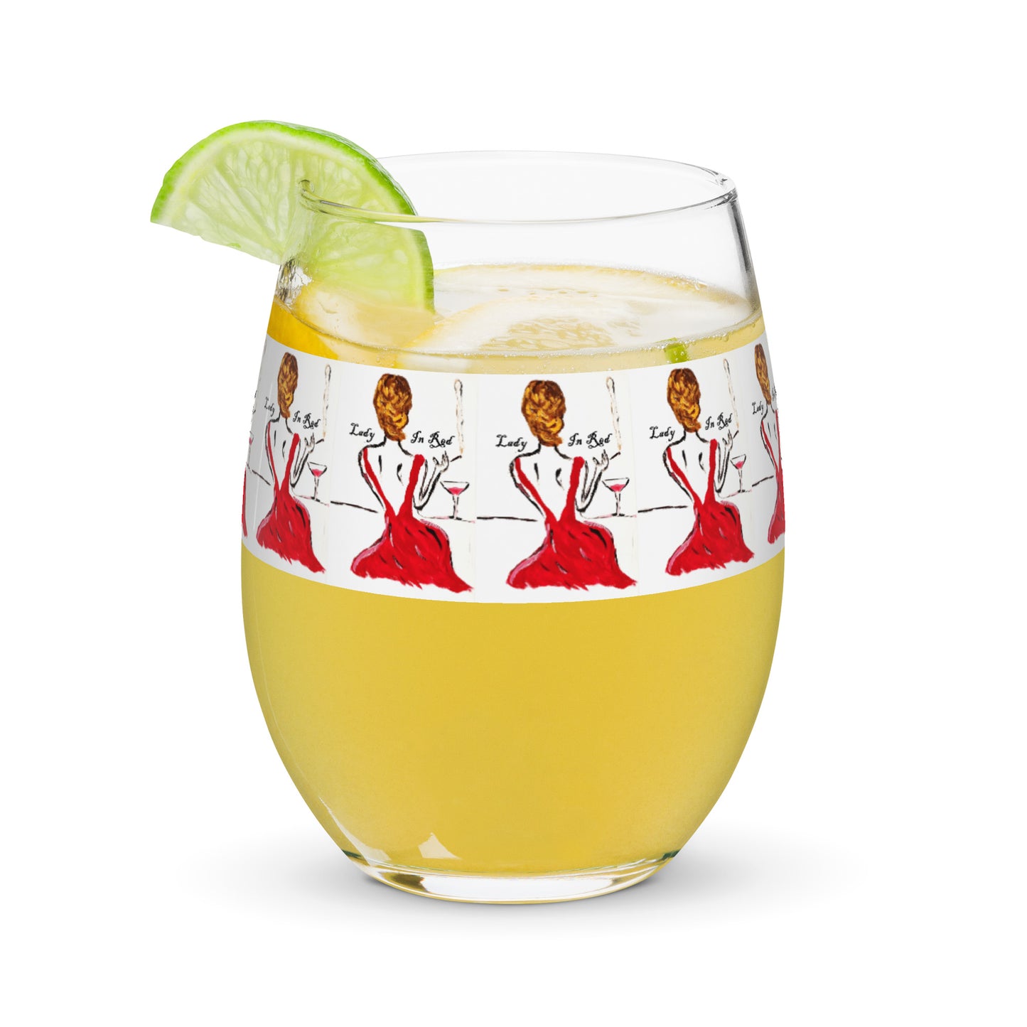 Lady In Red Stemless wine glass