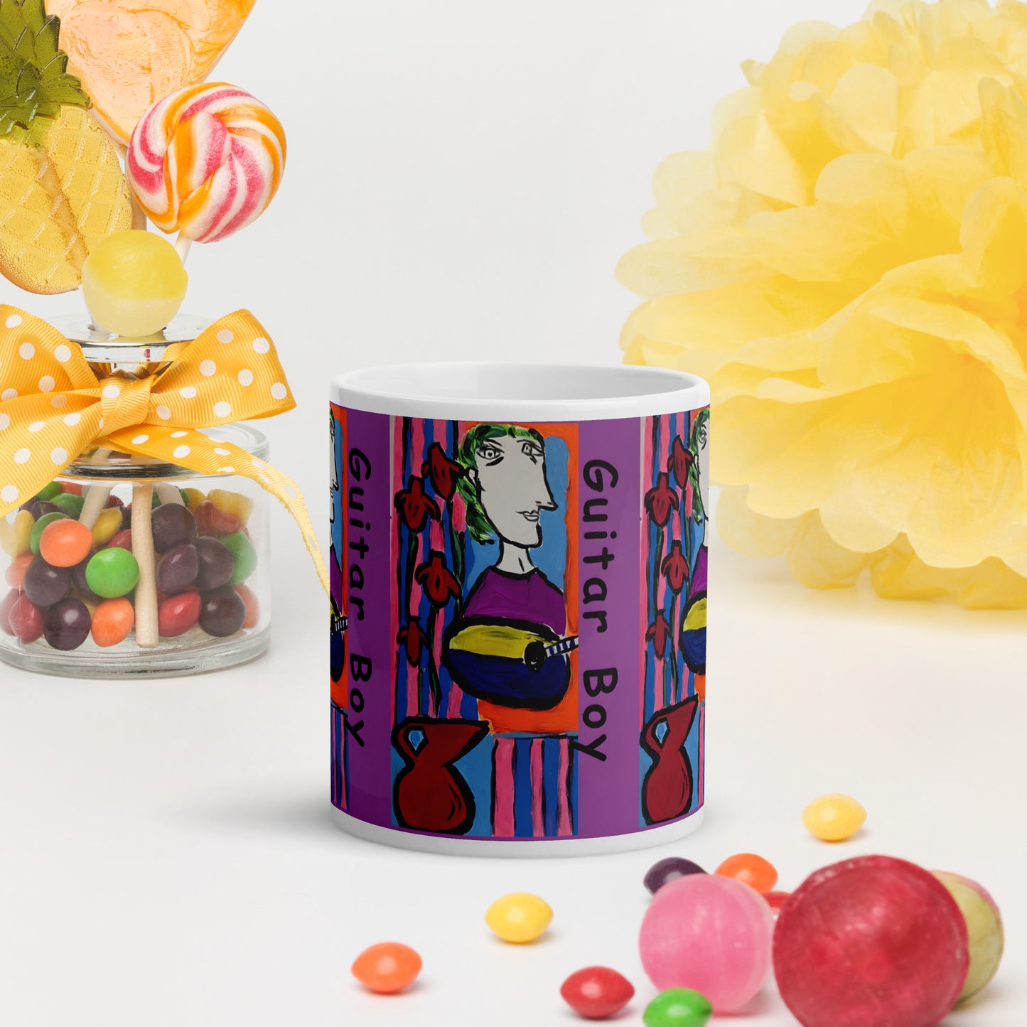 Guitar Boy White glossy mug