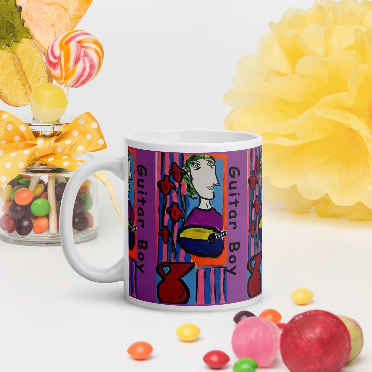Guitar Boy White glossy mug
