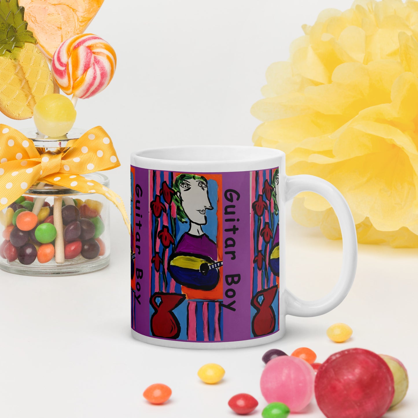 Guitar Boy White glossy mug