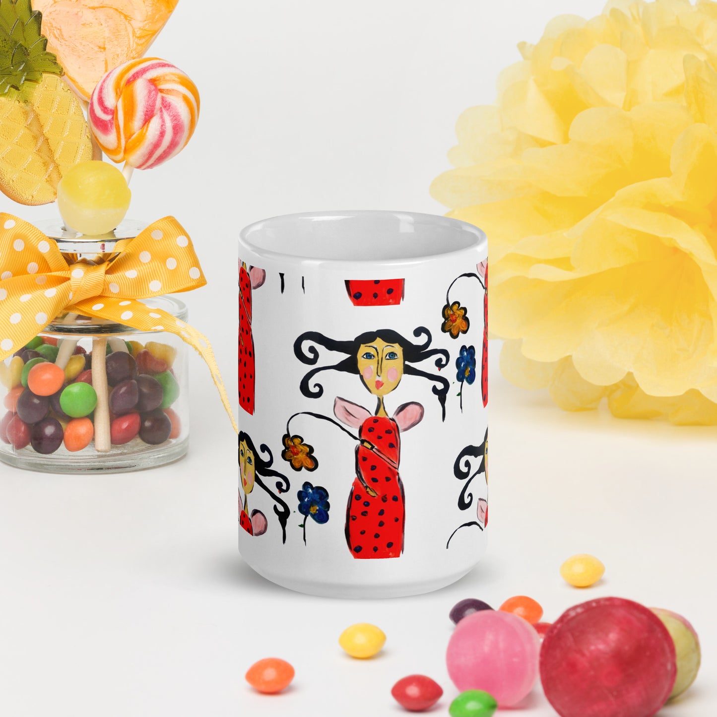 The Lady Bug White glossy mug