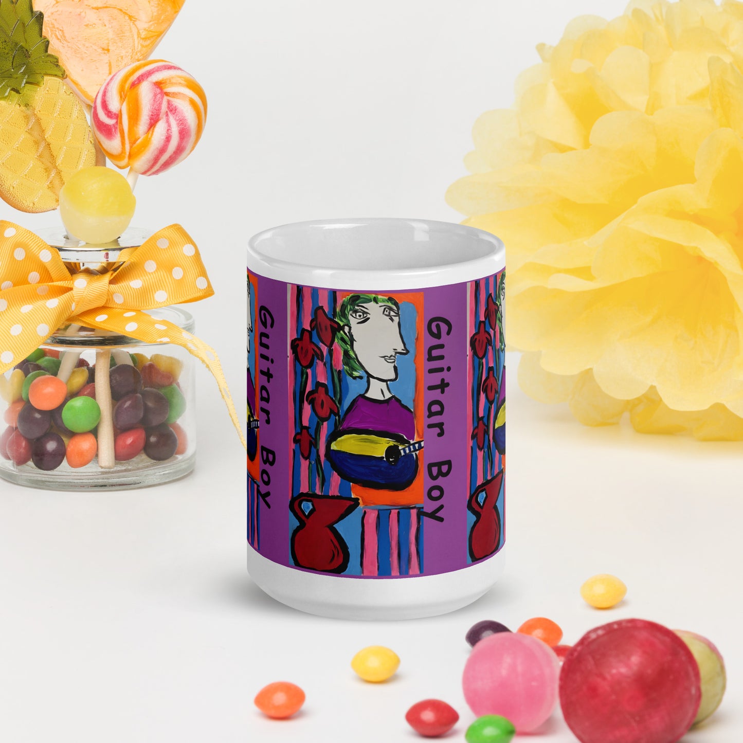 Guitar Boy White glossy mug