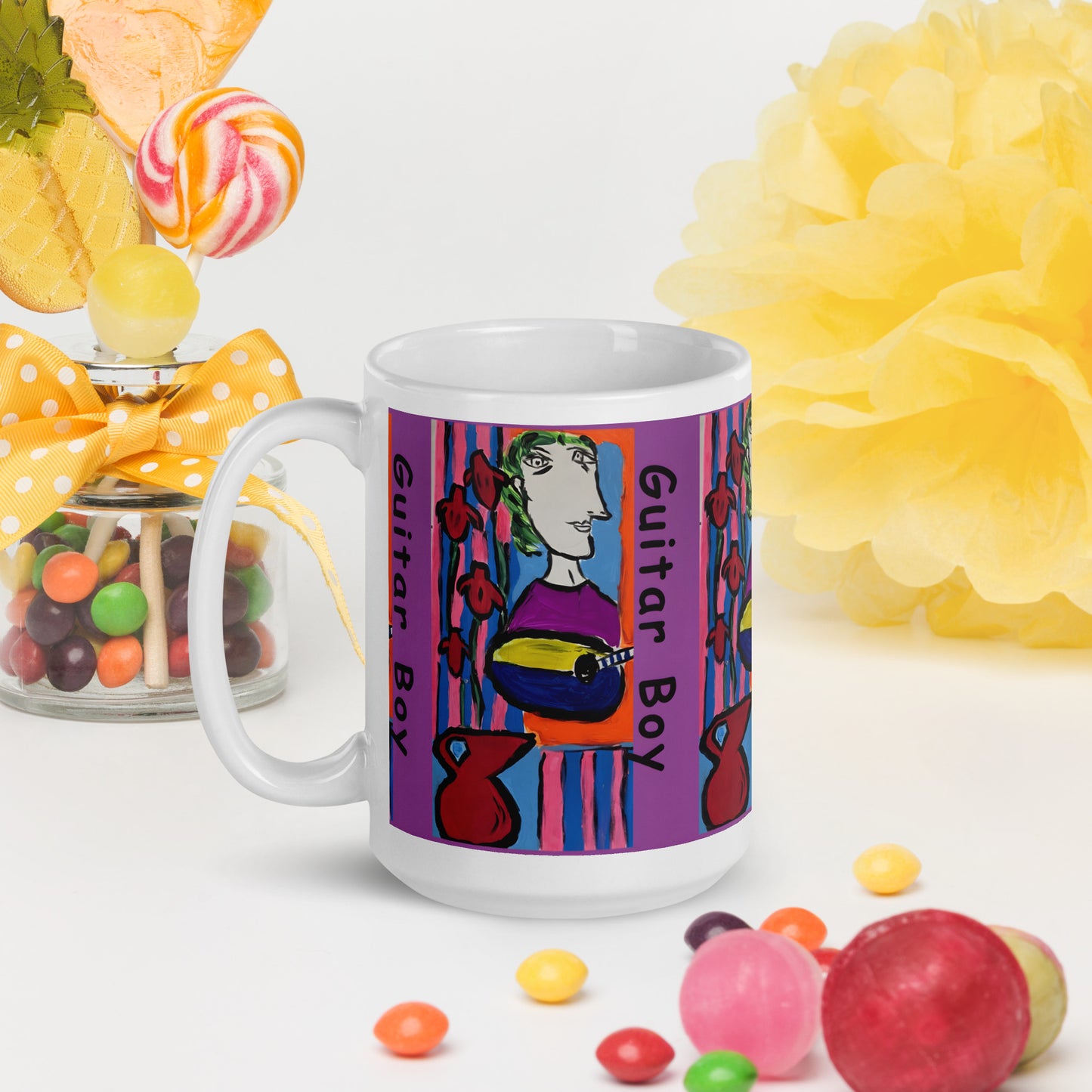 Guitar Boy White glossy mug