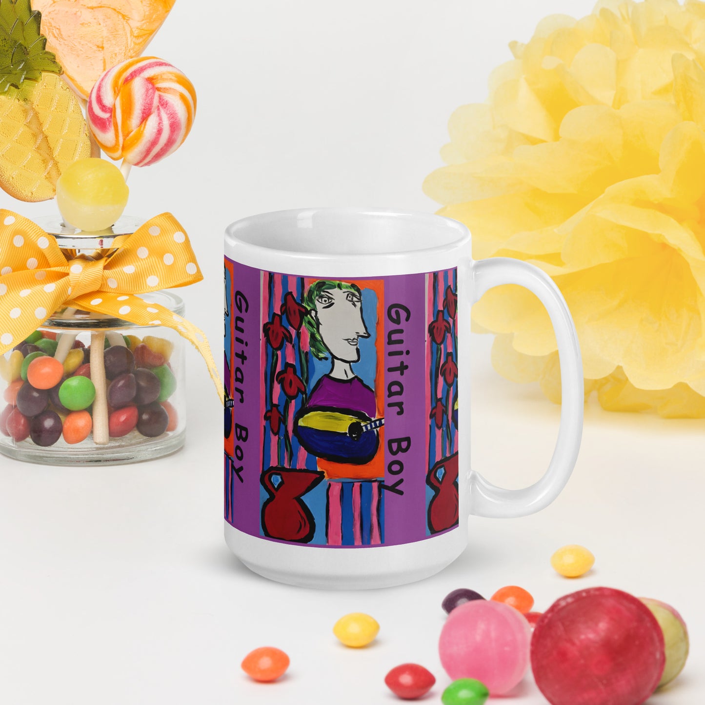 Guitar Boy White glossy mug