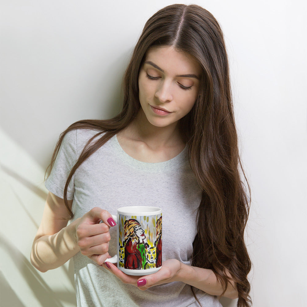 Full Moon Howl White glossy mug