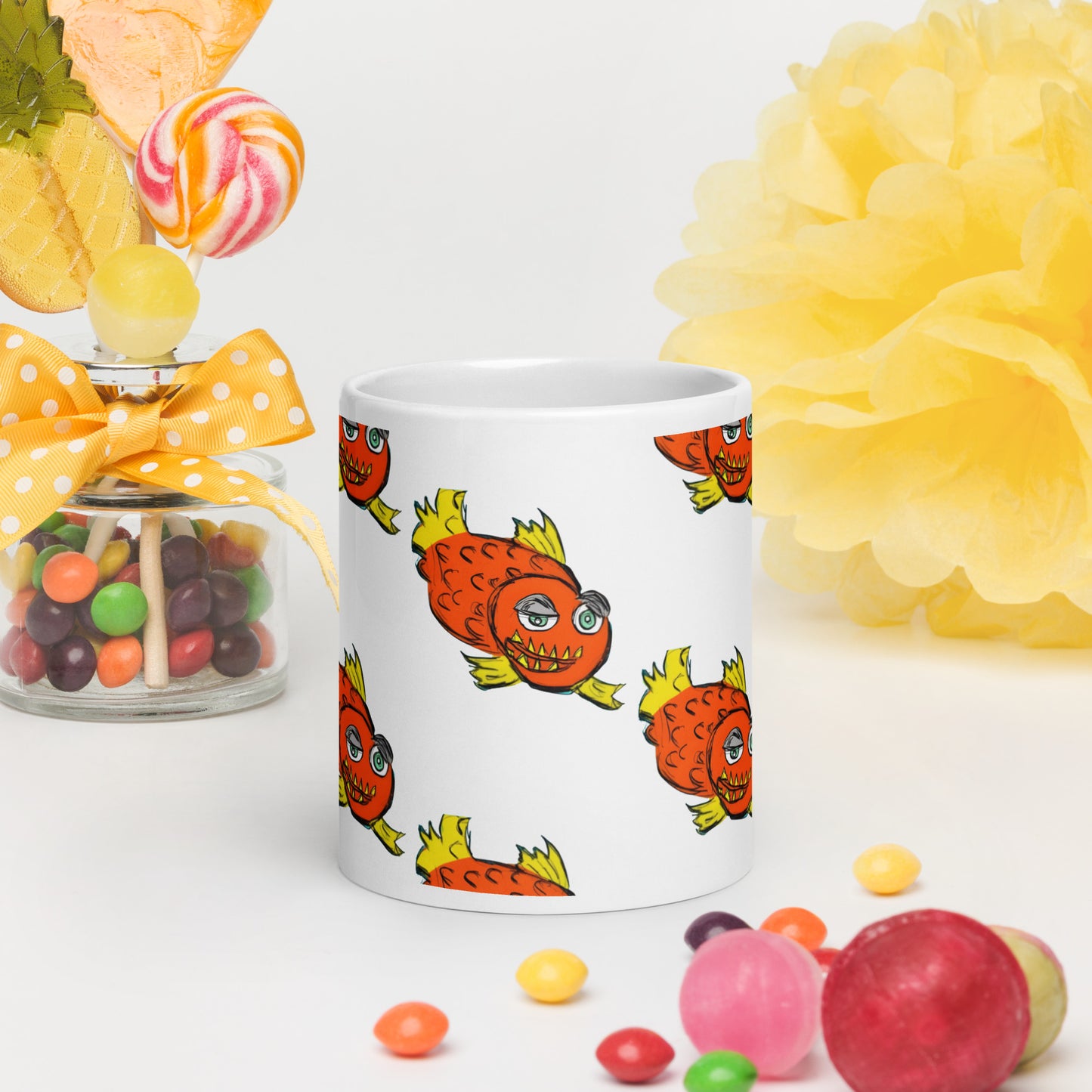 Piranha White glossy mug
