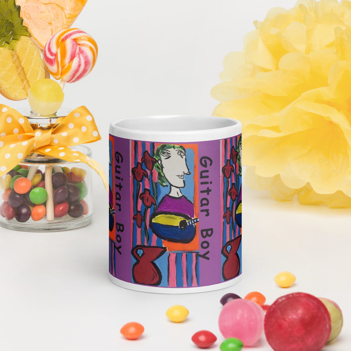 Guitar Boy White glossy mug