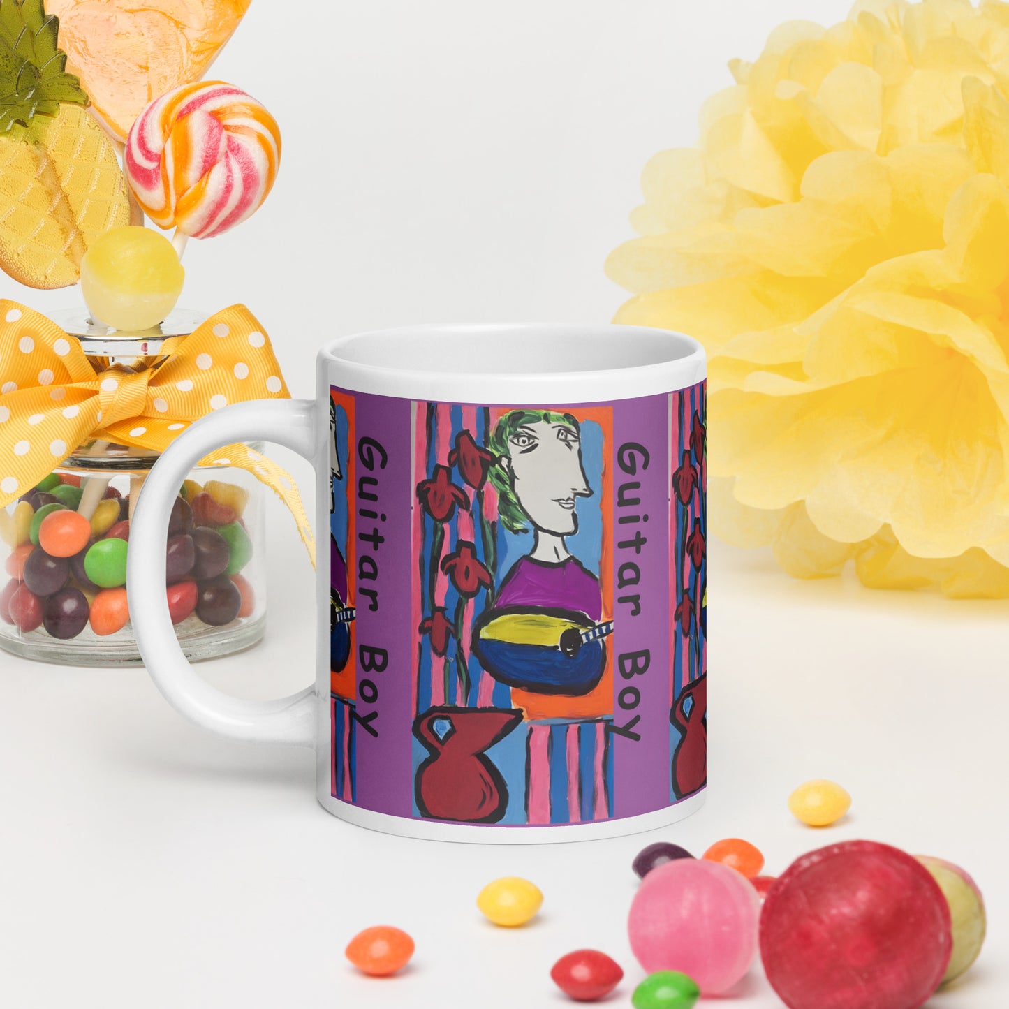 Guitar Boy White glossy mug
