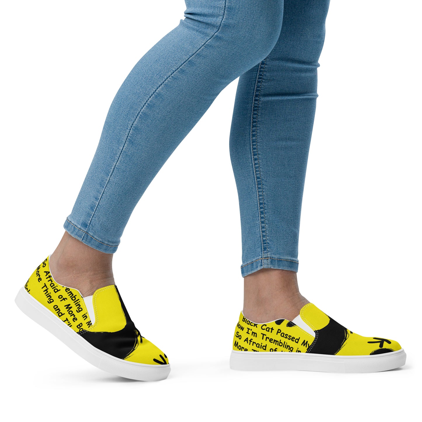 Black Cat Heart Attack Women’s slip-on canvas shoes