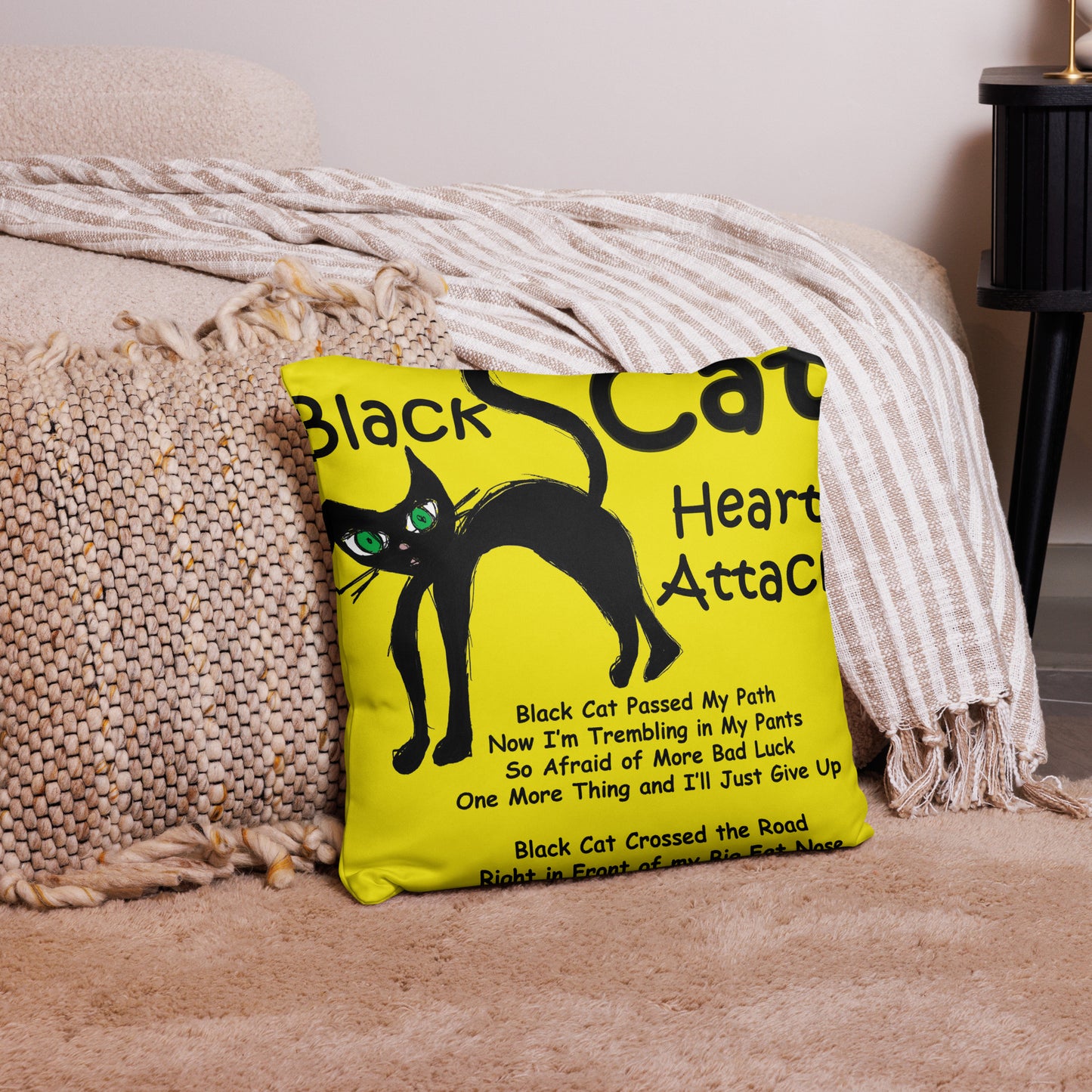 Black Cat Heart Attack Basic Pillow