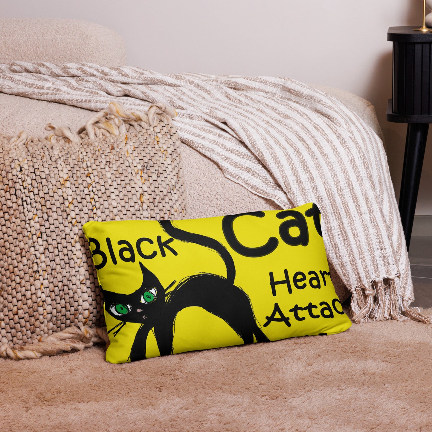 Black Cat Heart Attack Basic Pillow