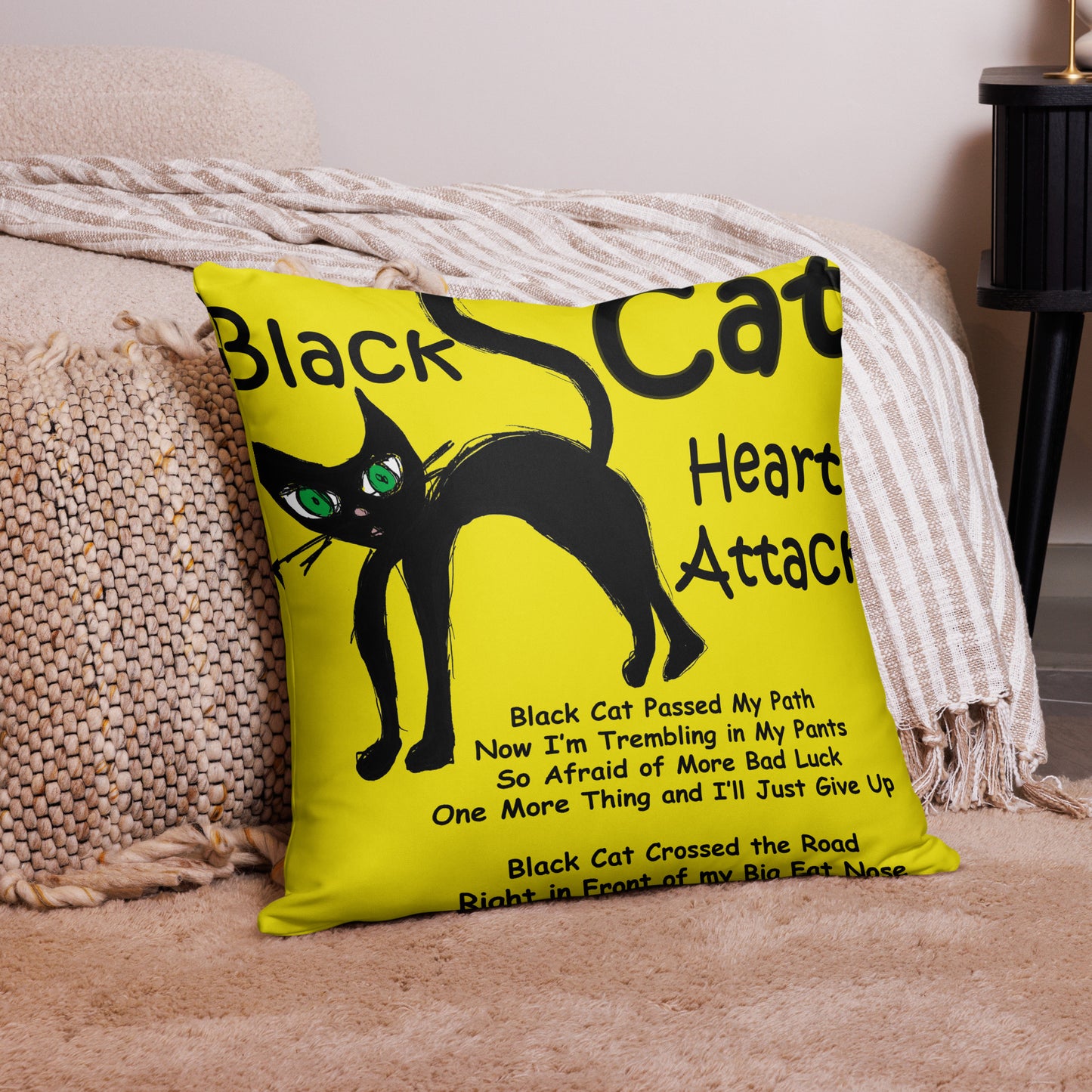 Black Cat Heart Attack Basic Pillow