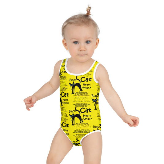 Black Cat Heart Attack All-Over Print Kids Swimsuit