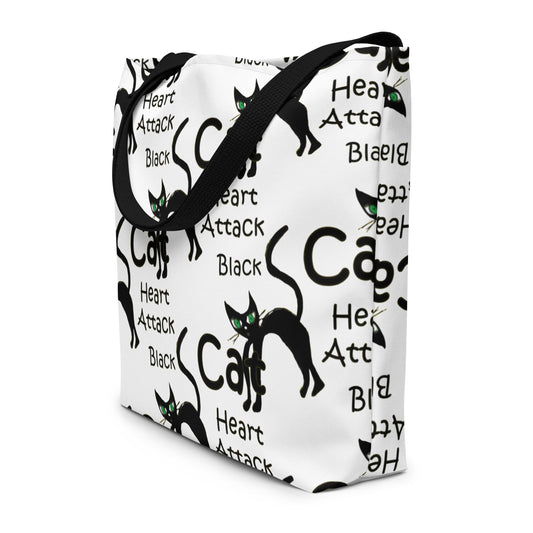 Black Cat Heart Attack All-Over Print Large Tote Bag