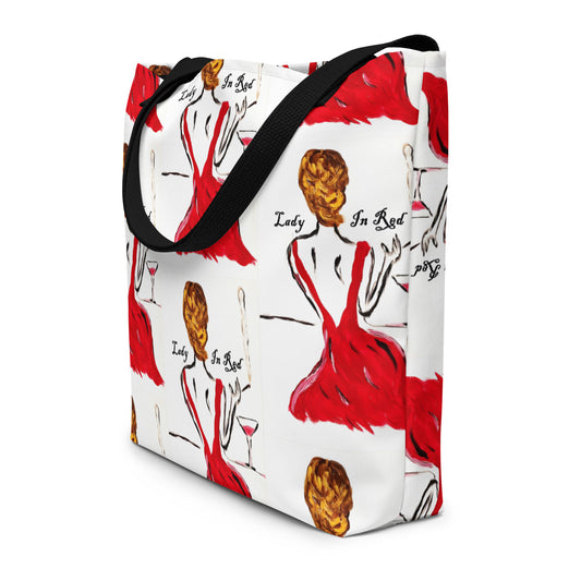 Lady In Red All-Over Print Large Tote Bag