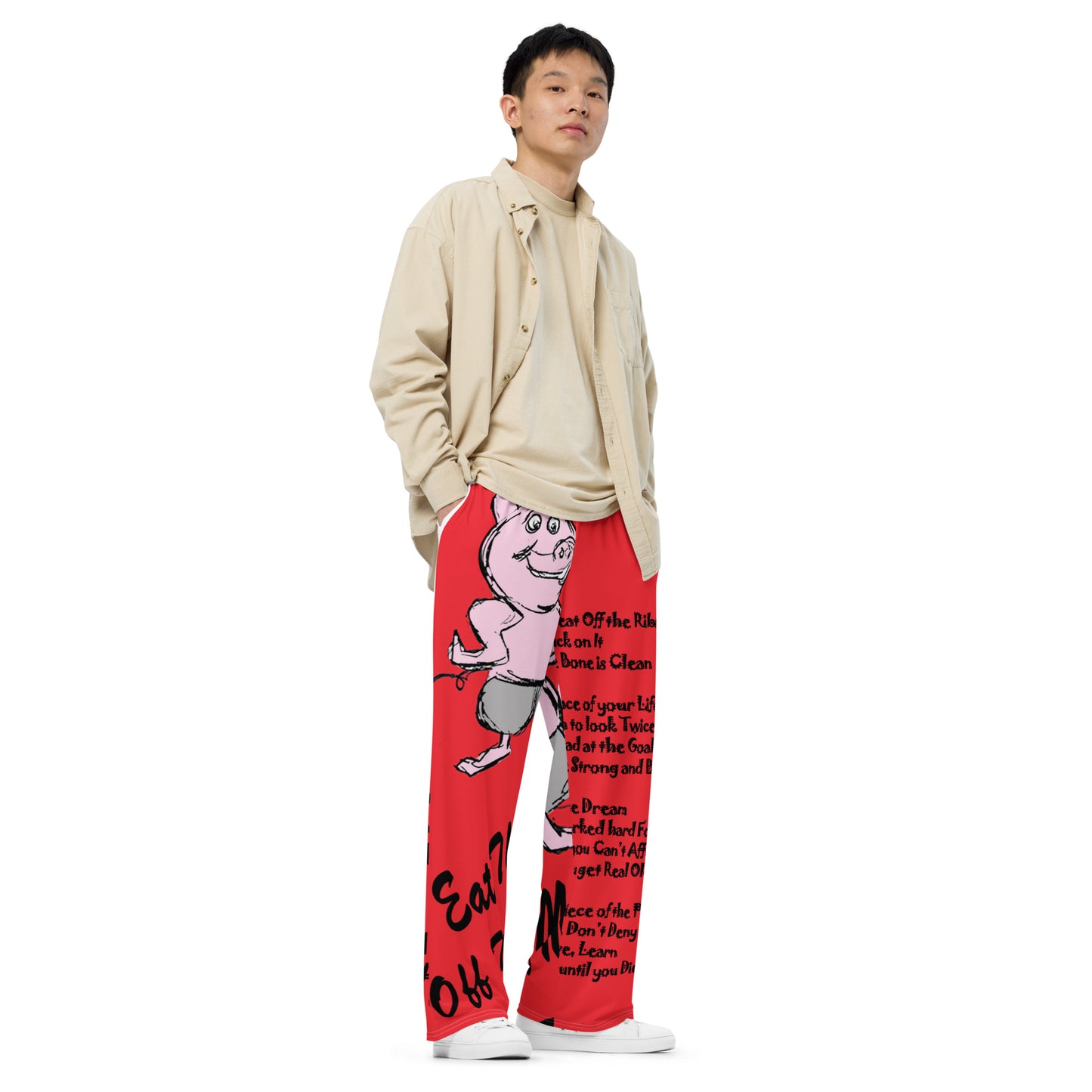 Eat The Meat Off The Ribs All-over print unisex wide-leg pants