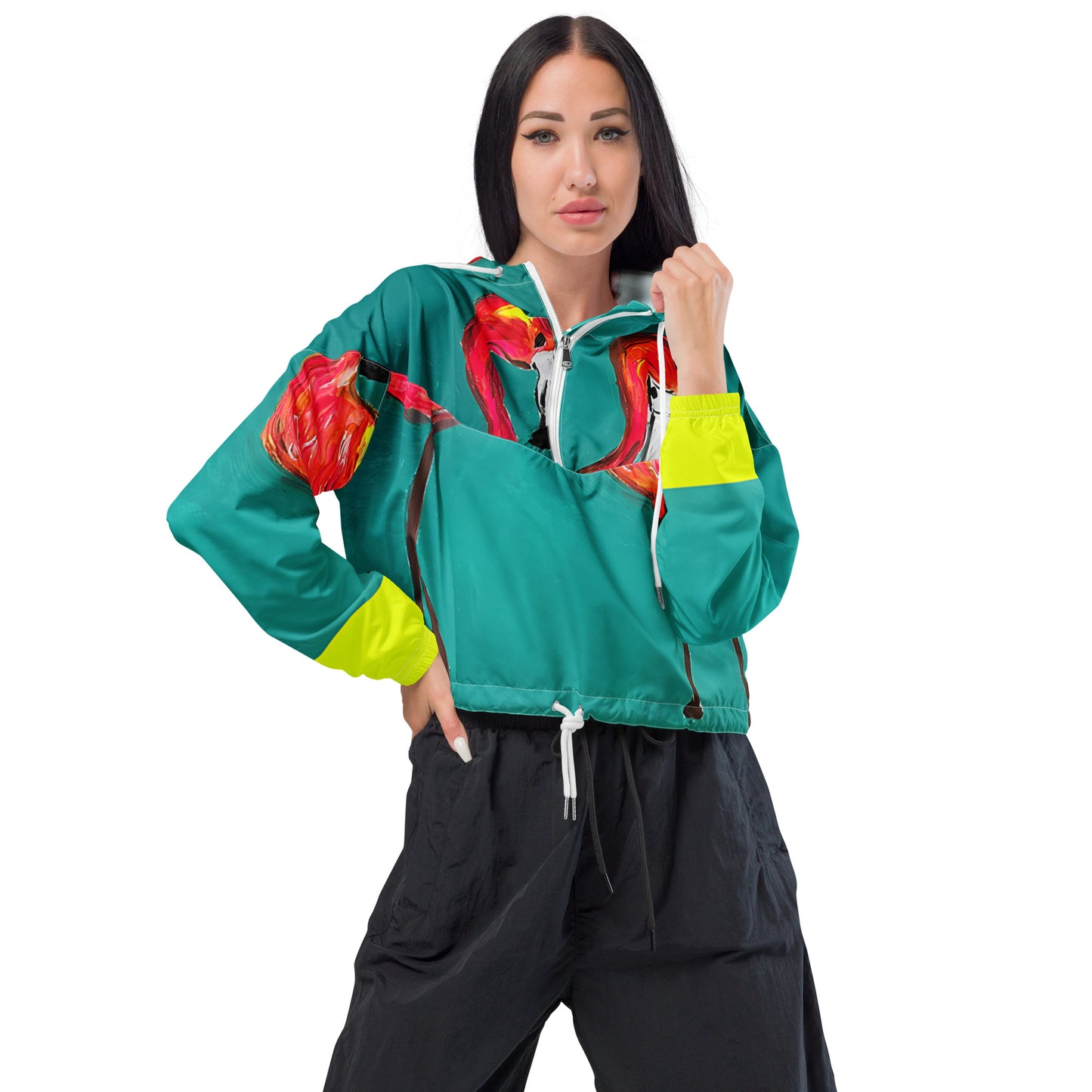 Flamingo Flamenco Women's Cropped Windbreaker