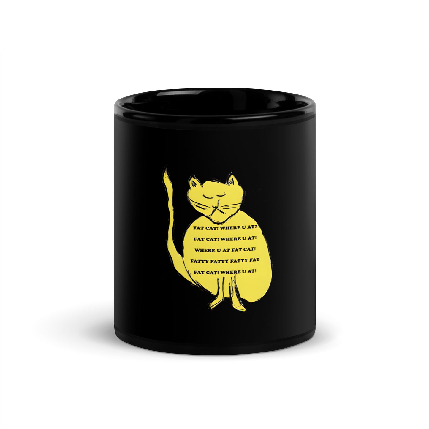 Fat Cat Black Glossy Mug