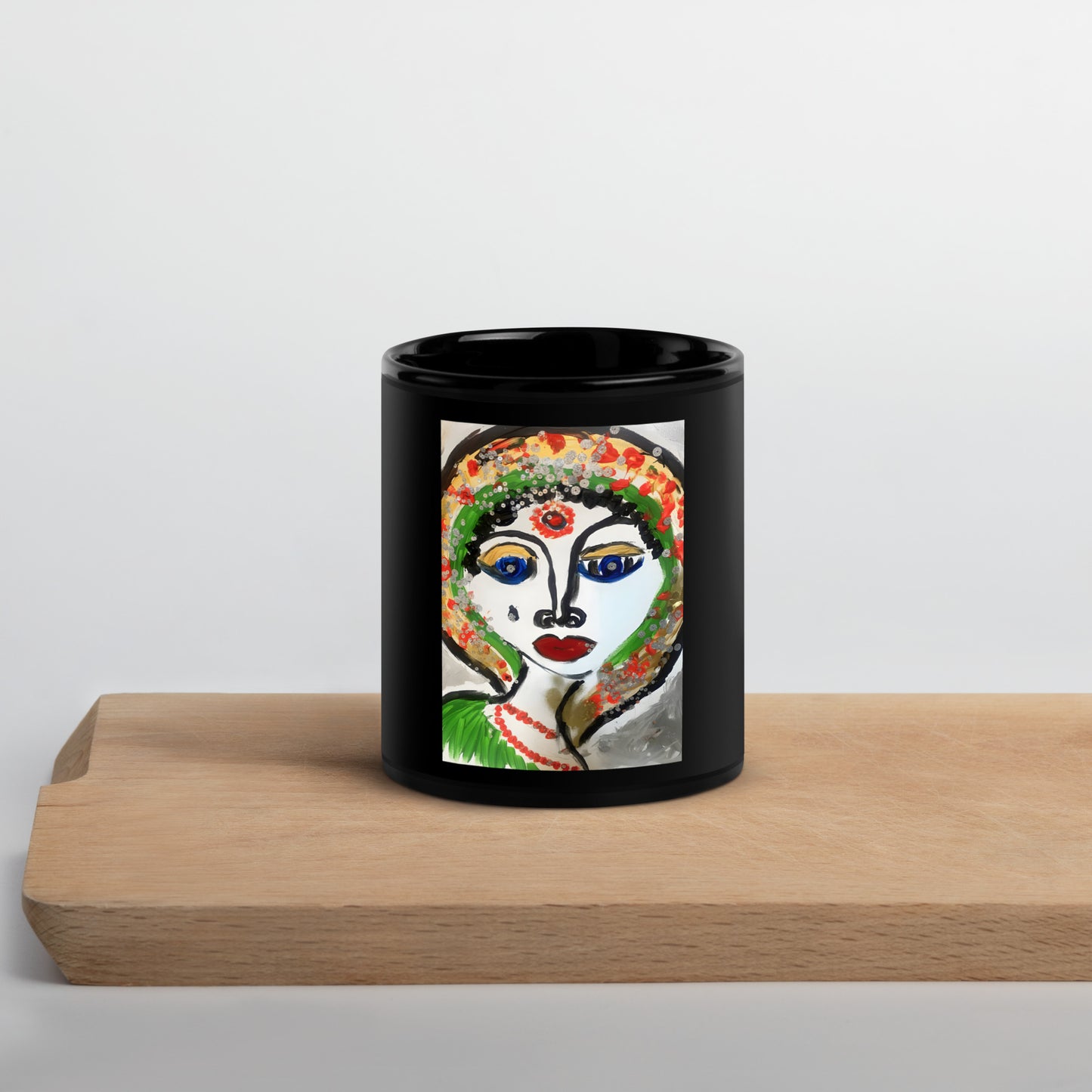 Indian Woman Black Glossy Mug