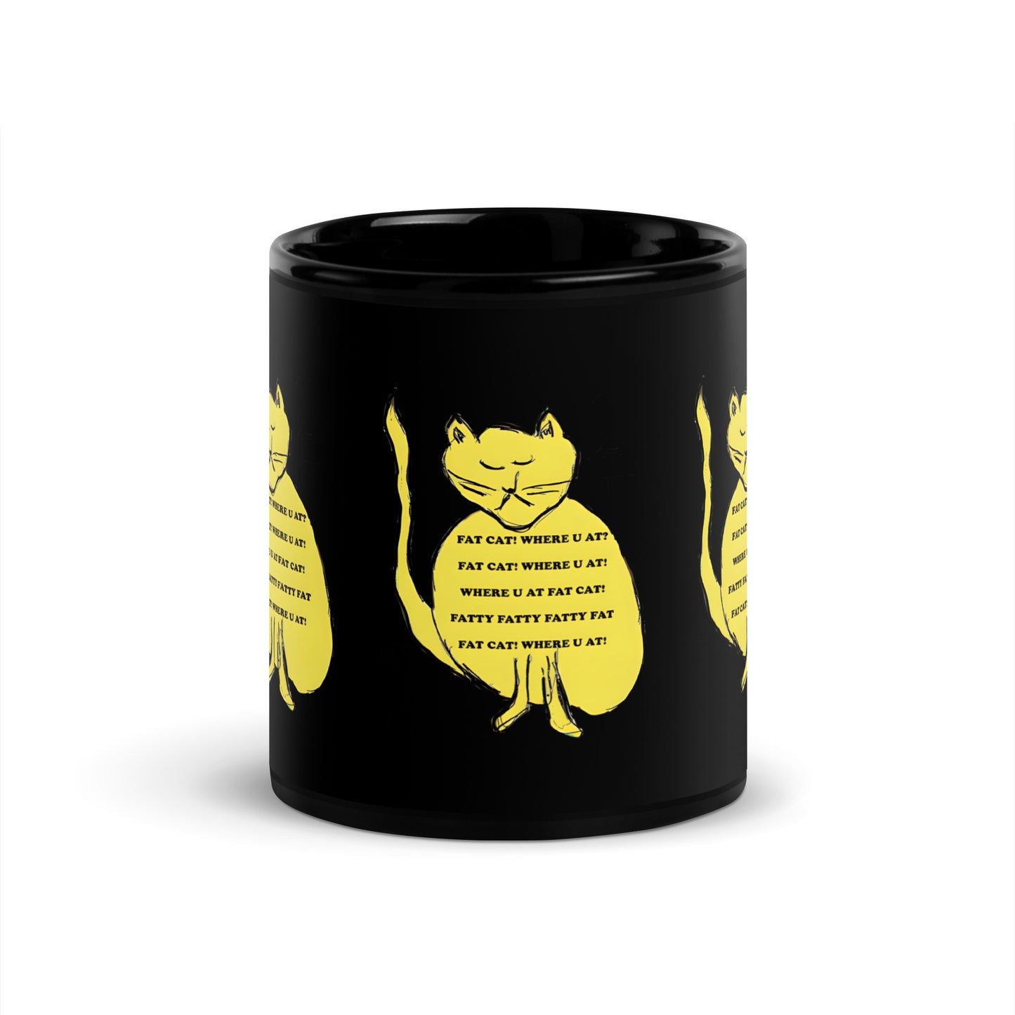 Fat Cat Black Glossy Mug