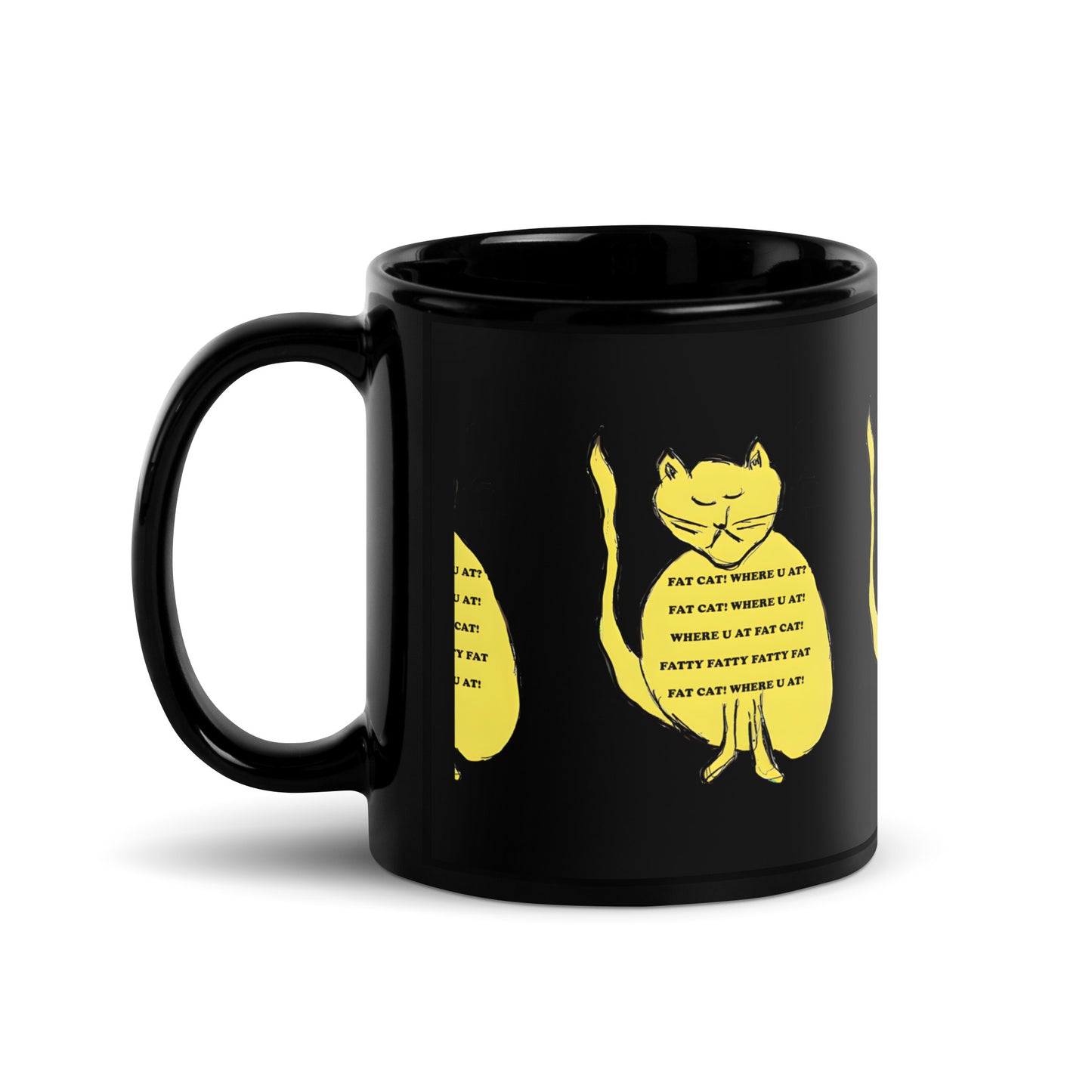 Fat Cat Black Glossy Mug