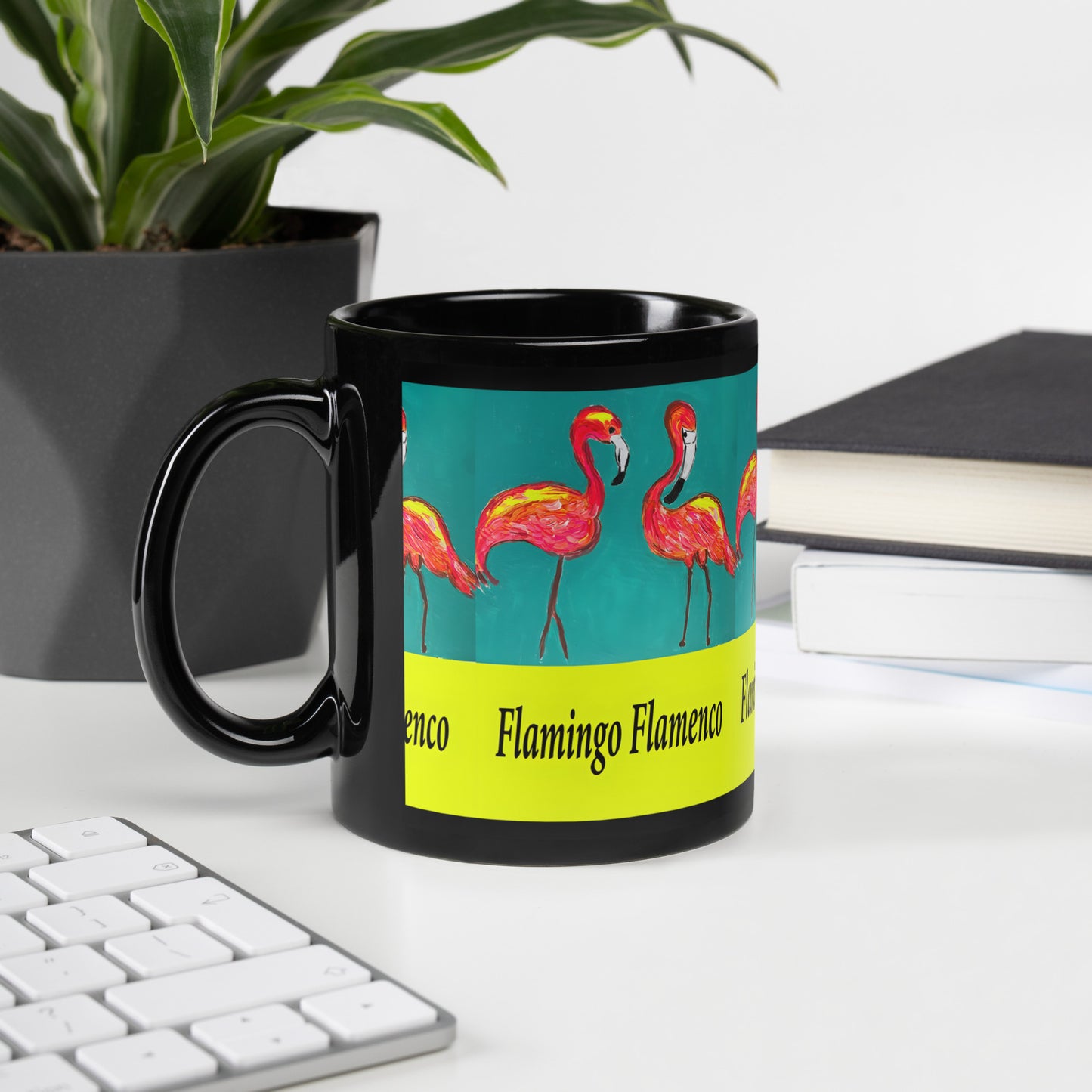 Flamingo Flamenco Black Glossy Mug