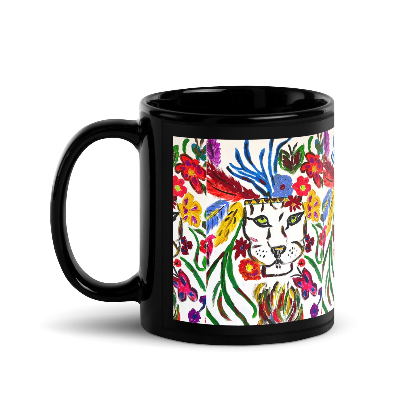 Magical Lion Black Glossy Mug