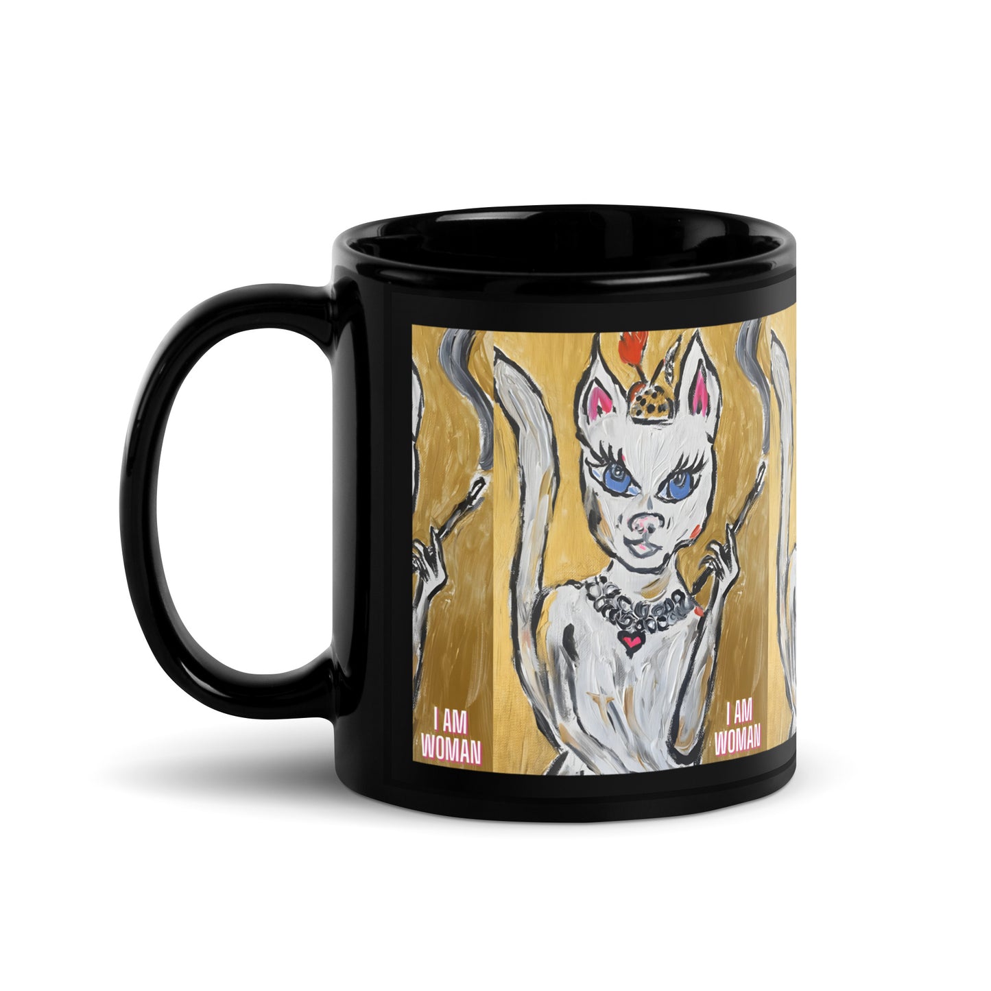 I Am Woman Black Glossy Mug