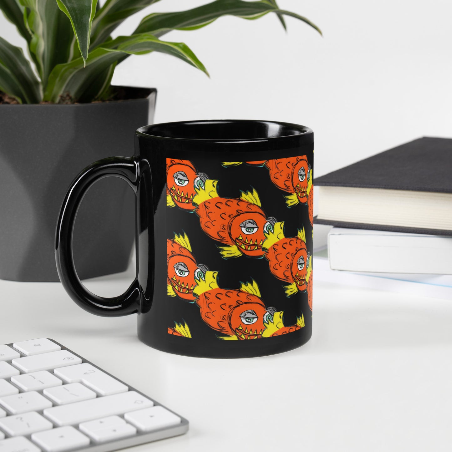 Piranha Black Glossy Mug