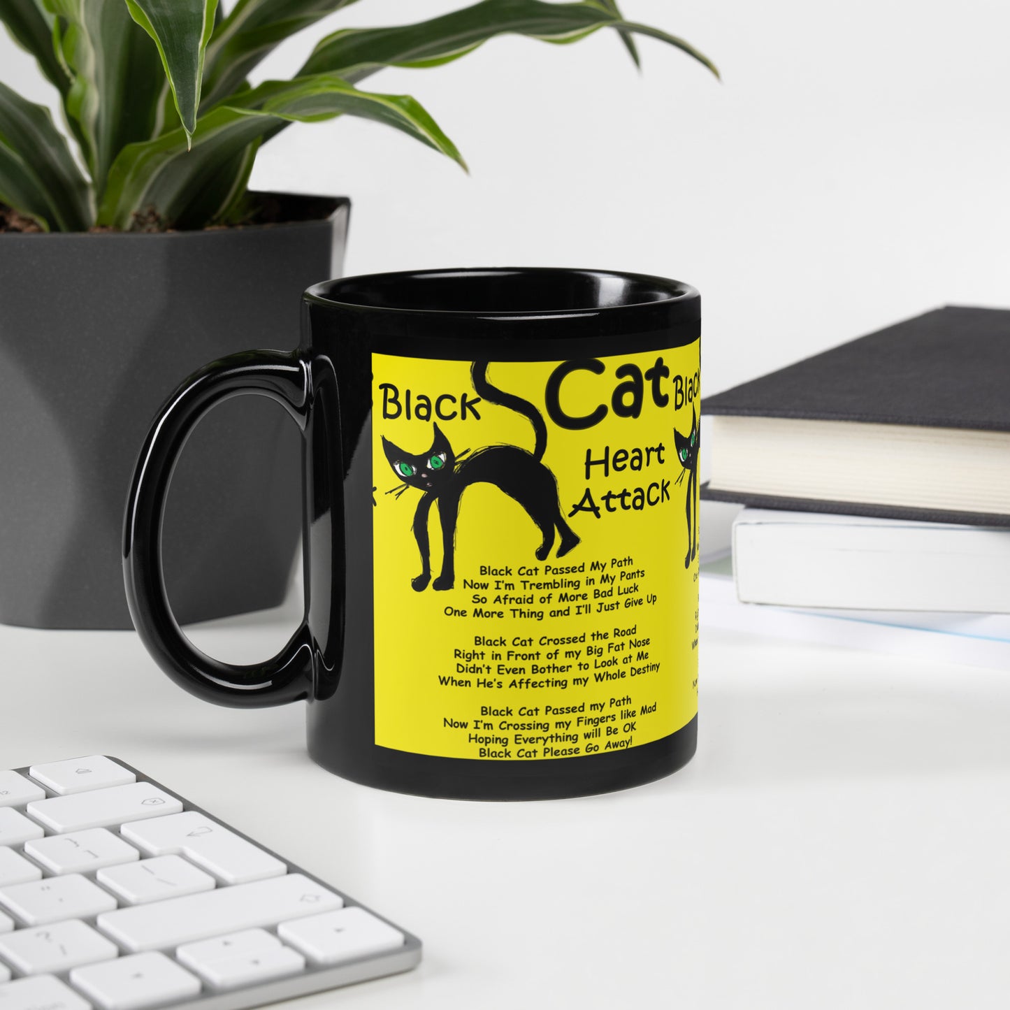 Black Cat Heart Attack Glossy Mug