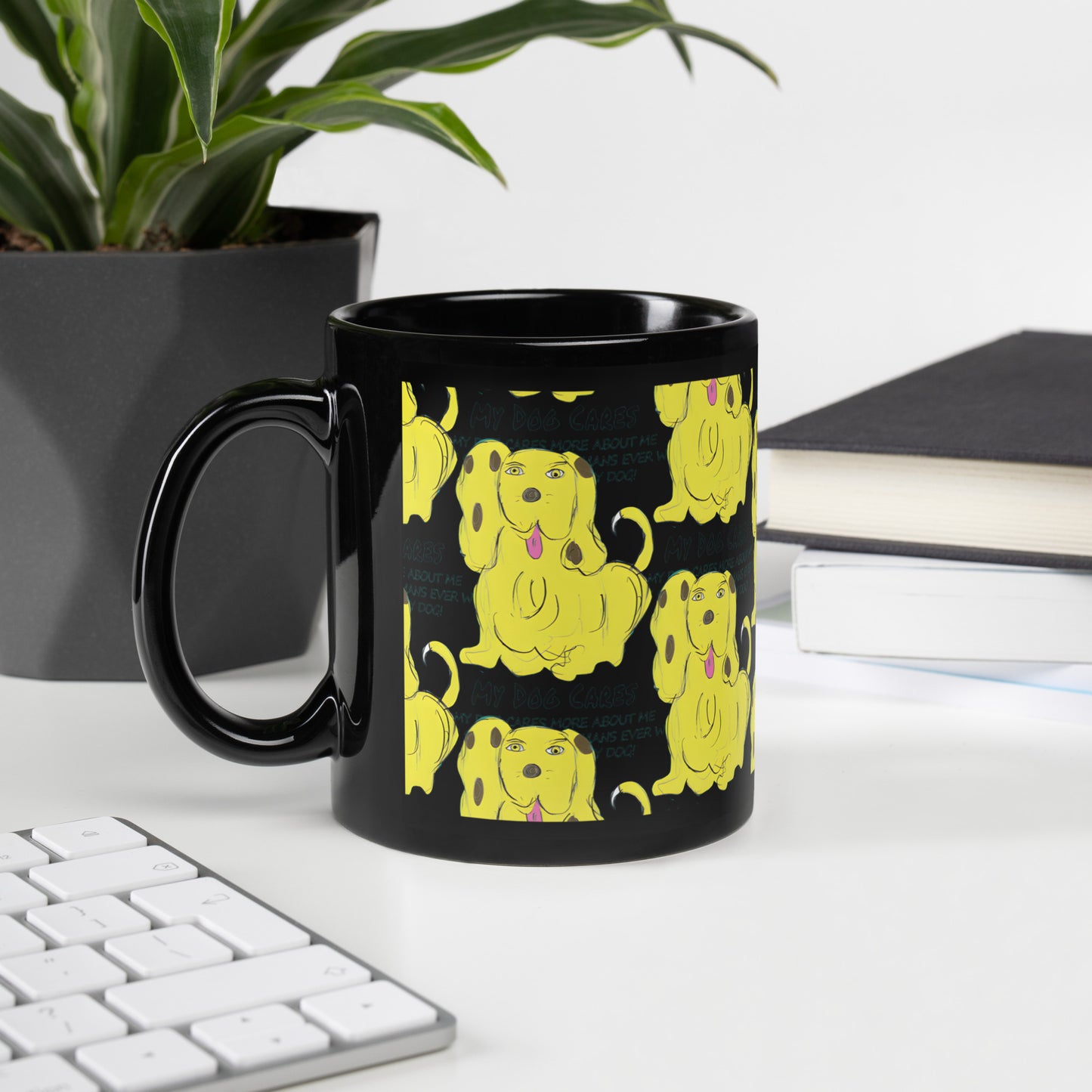 My Dog Cares Black Glossy Mug