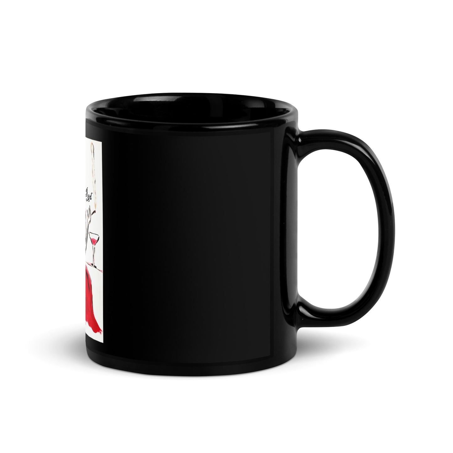 Lady In Red Black Glossy Mug