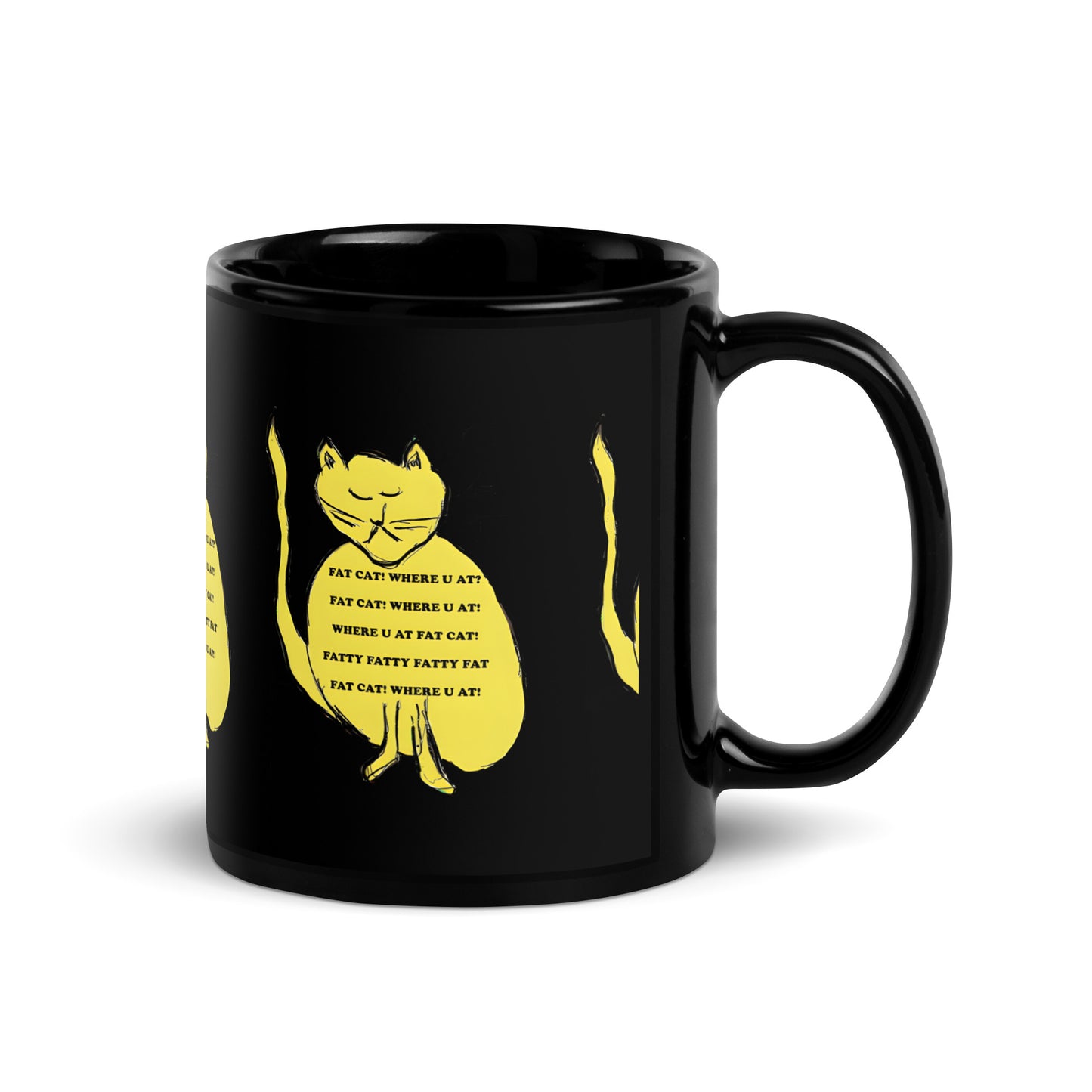 Fat Cat Black Glossy Mug