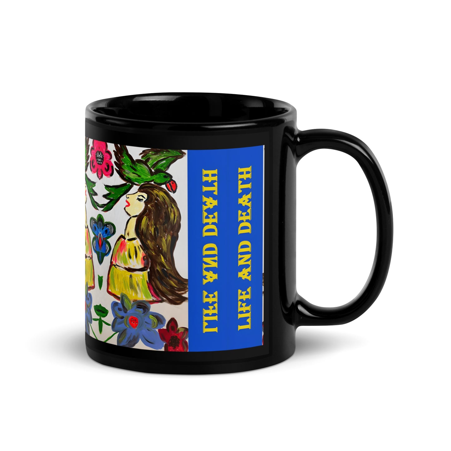 Life And Death Black Glossy Mug