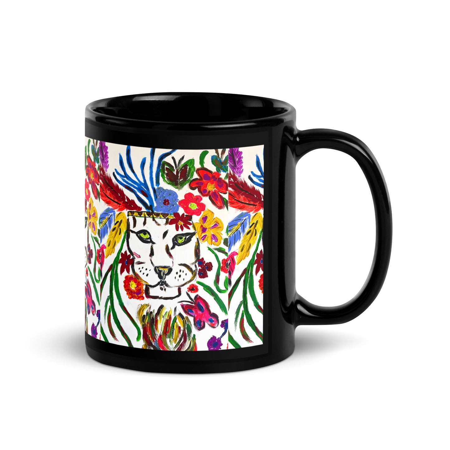 Magical Lion Black Glossy Mug