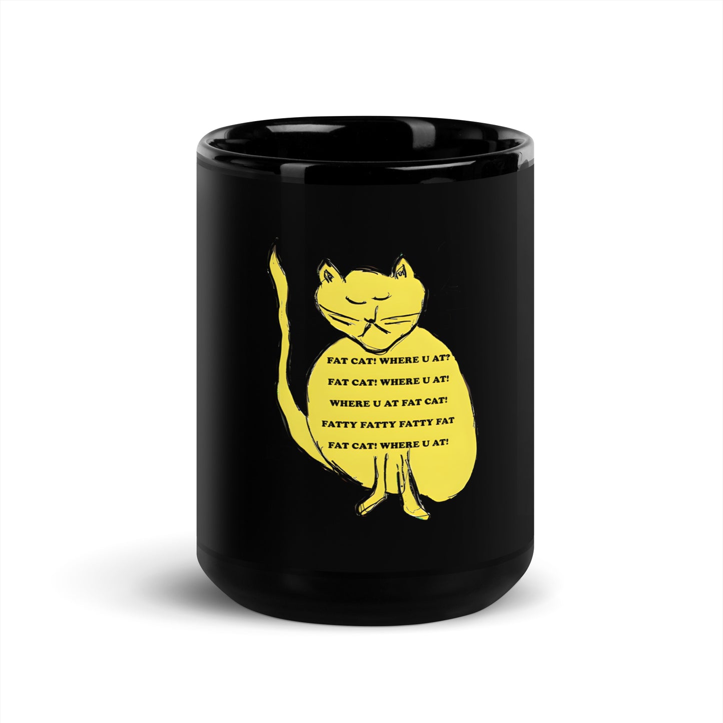 Fat Cat Black Glossy Mug