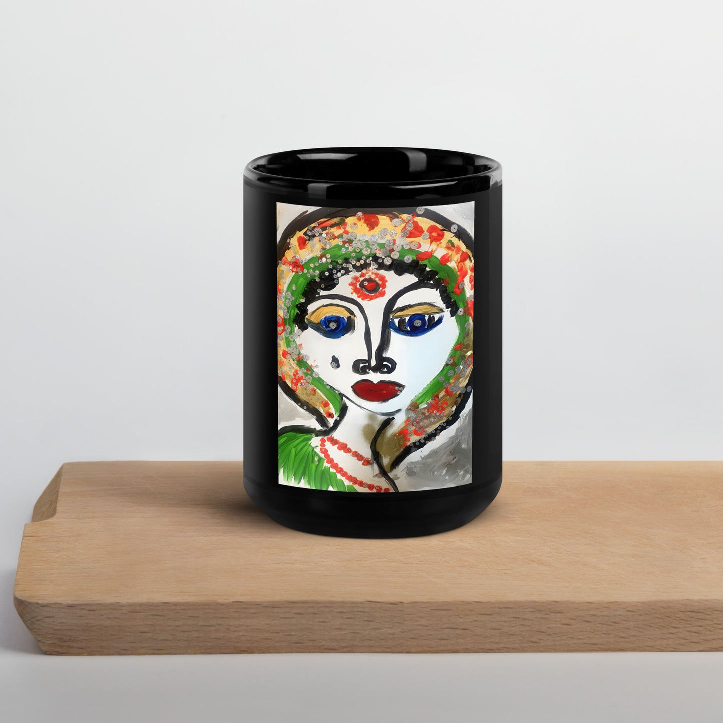 Indian Woman Black Glossy Mug