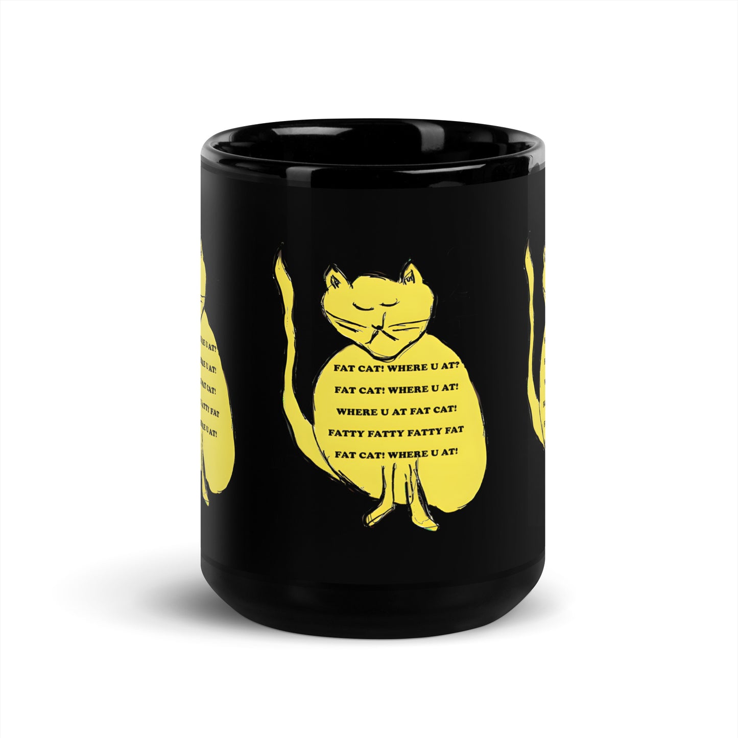 Fat Cat Black Glossy Mug