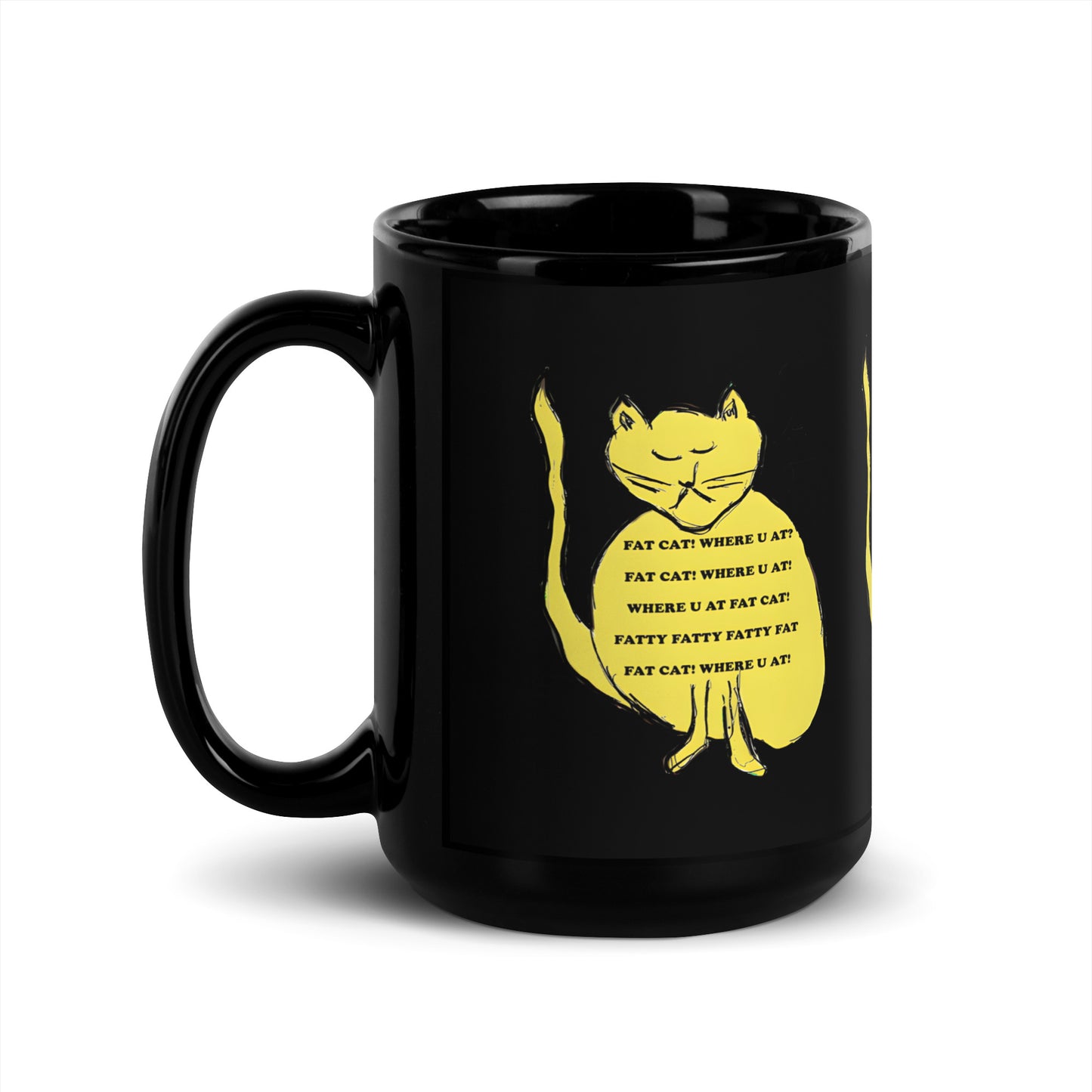 Fat Cat Black Glossy Mug