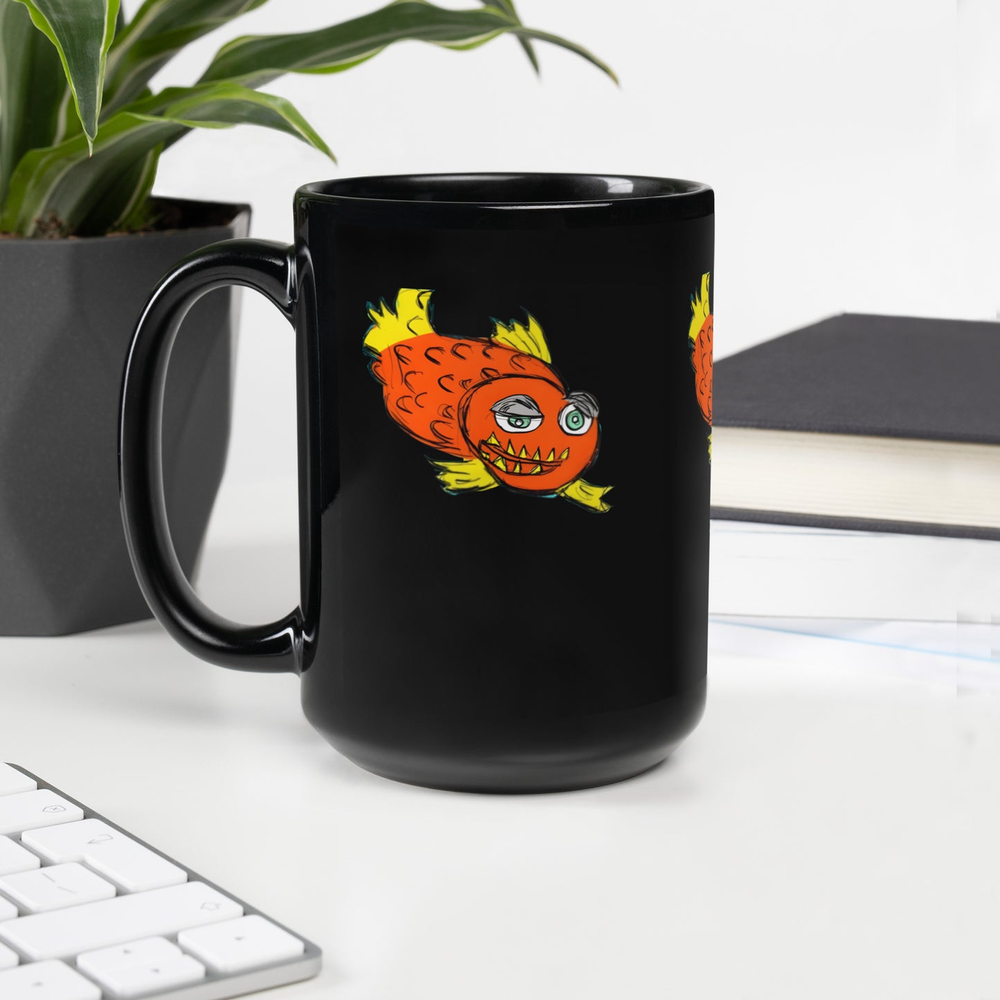 Piranha Black Glossy Mug