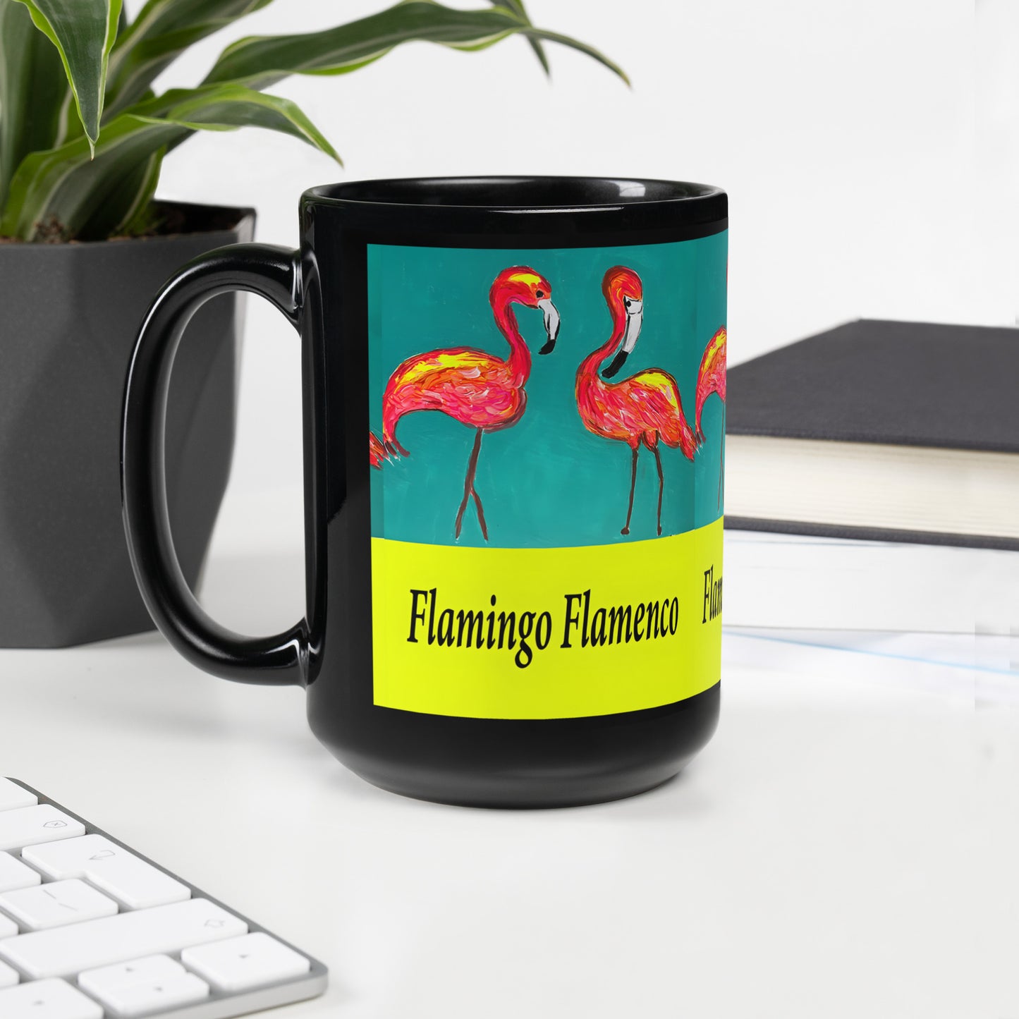 Flamingo Flamenco Black Glossy Mug